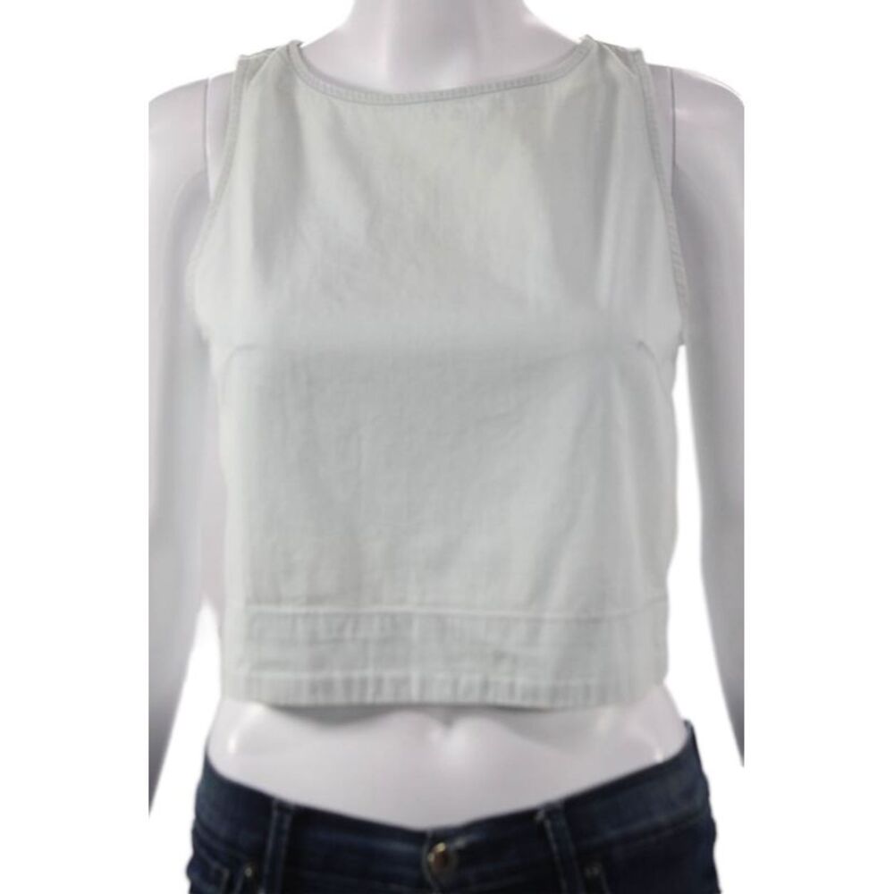 3x1 NYC Women Cropped Sleeveless Tank Blue Cotton Round Neck Size XS